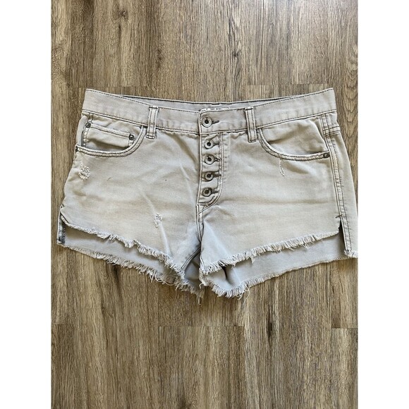 Free People Runaway Shorts Size 28 Gray Button Fly Distressed Cutoffs Denim - Picture 1 of 7